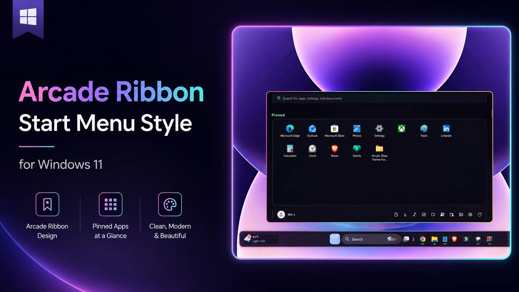 Arcade Ribbon Start Menu Style for Windows 11 using Windhawk