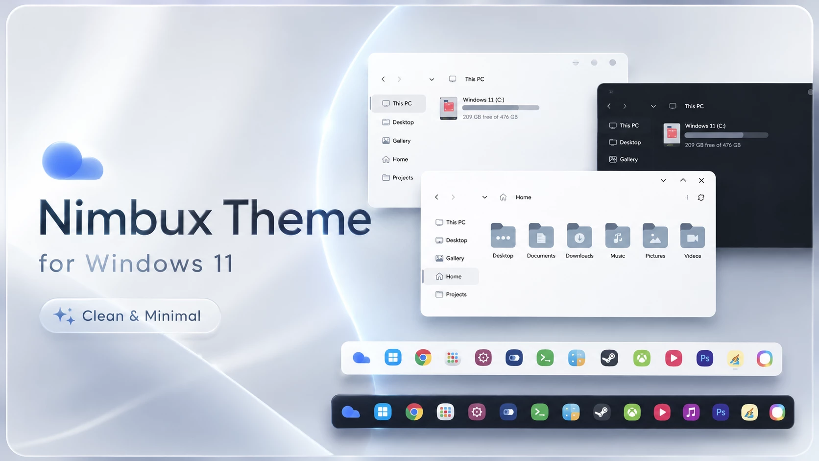 Nimbux Theme for Windows 11 with dark mode and custom taskbar