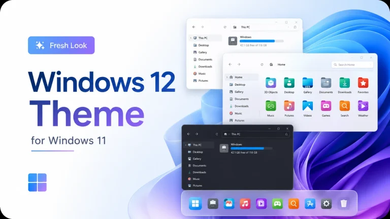 Windows 12 Theme for Windows 11 with futuristic glass desktop design