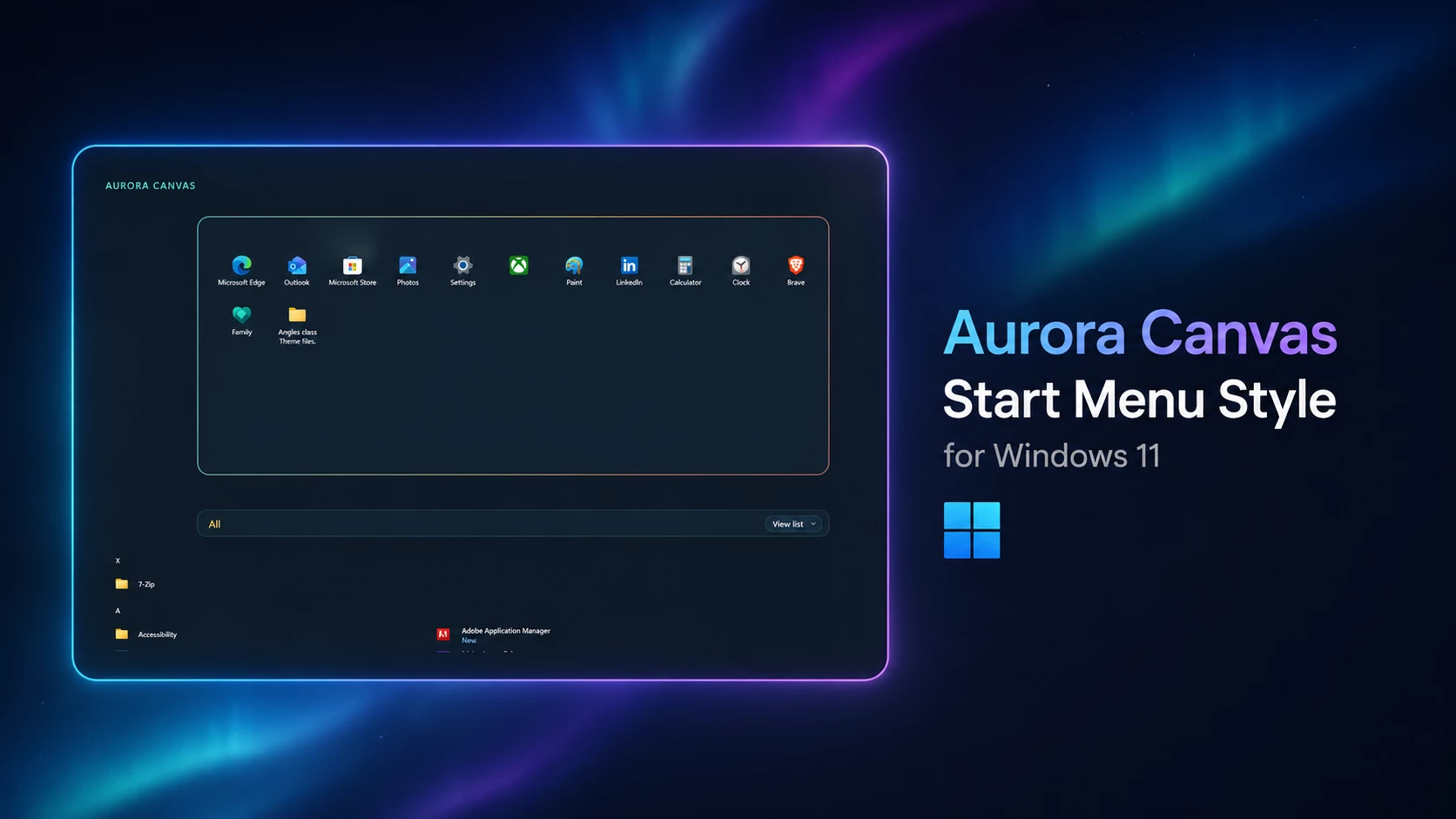 Aurora Canvas Start Menu for Windows 11 using Windhawk