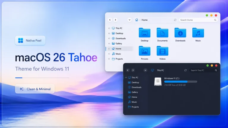 macOS 26 Tahoe Theme for Windows 11 with Liquid Glass desktop style